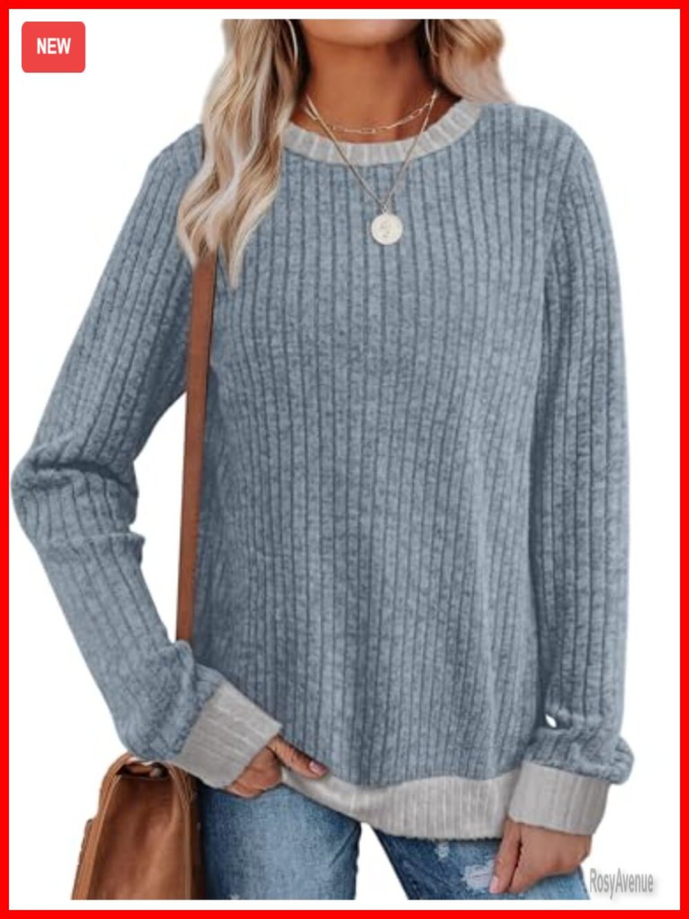 Womens Long Sleeve Color Block Tunic Top Lightweight Sweater Loose Fit